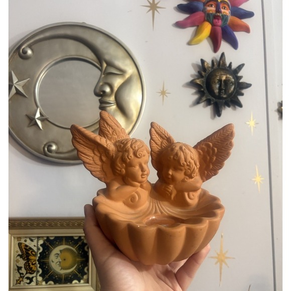 Vintage PartyLite Terra Cotta Angel Sconce Candle Holder Celestial Cherub Whimsy - Picture 5 of 5